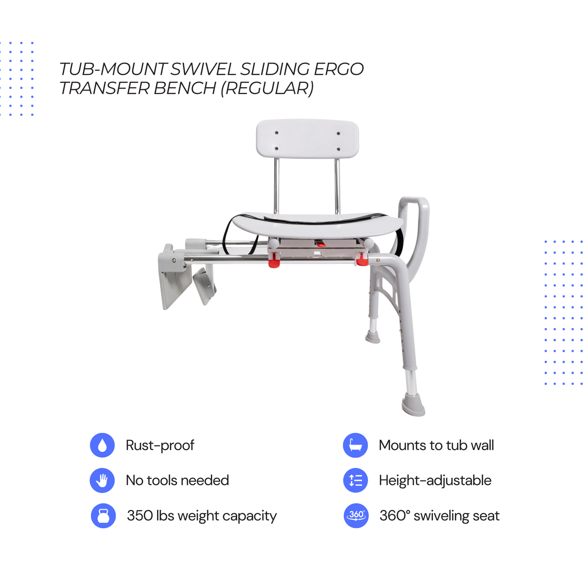 Eagle Health Supplies Tub-Mount Sliding Tub Transfer Bench with Swivel Seat -  ERGO Series (78768)