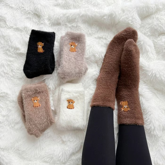 Fuzzy Highland Cow Socks