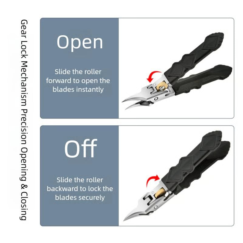 Black Anti-Slip Grip Gear Lock Nail Clipper Set with Ultra-Sharp Tips for Precise Access to Nail Grooves