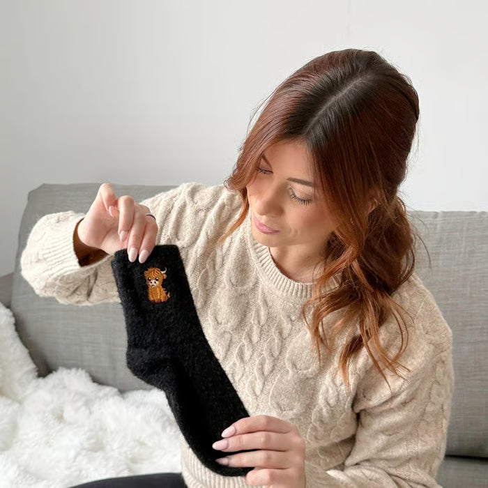 Fuzzy Highland Cow Socks