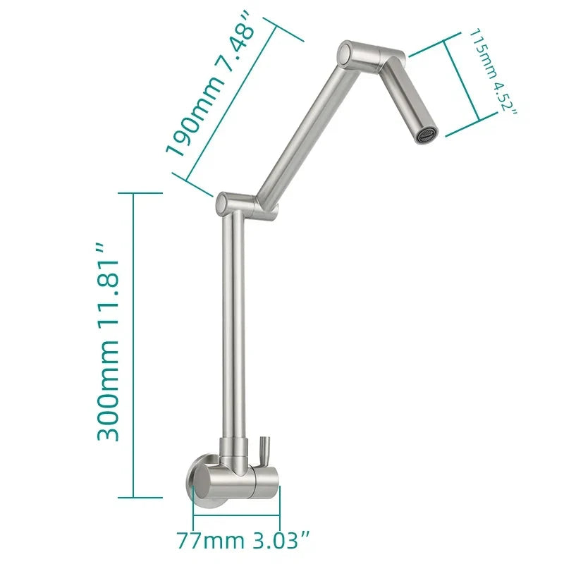 Brass Folding Kitchen Faucet Two-Joint Swing Arm Single Cold Water Tap