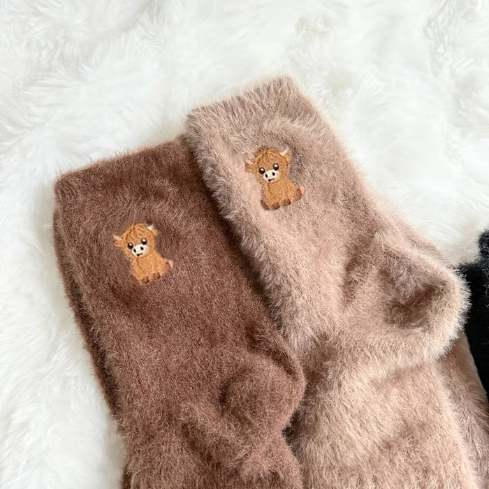 Fuzzy Highland Cow Socks