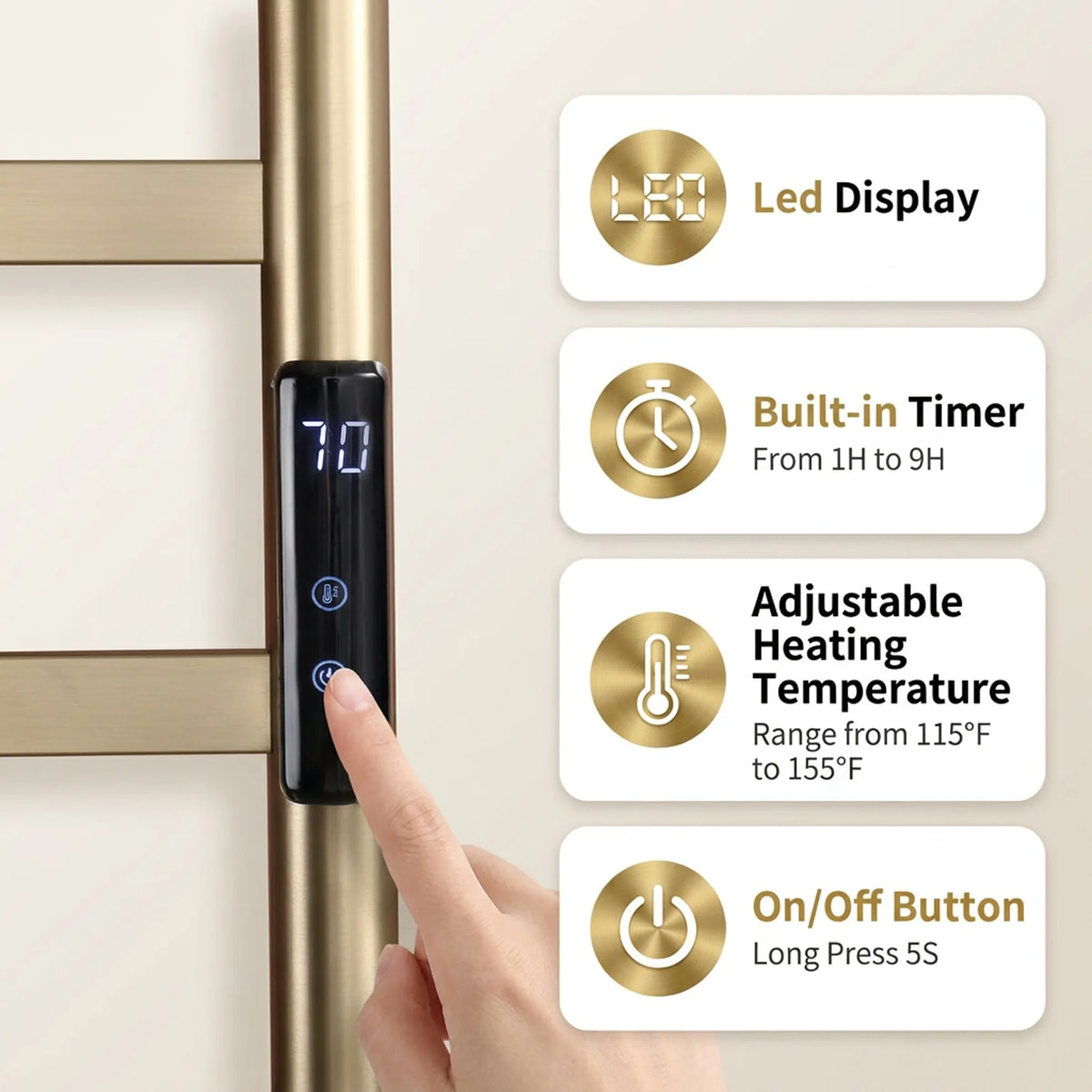Electric Heated Smart Touch Control Stainless Steel Towel Warmer Rack