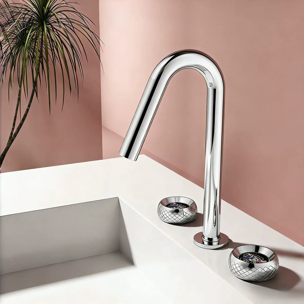 Luxury Brass Basin Faucet Widespread Bathroom Sink Water Mixer Tap