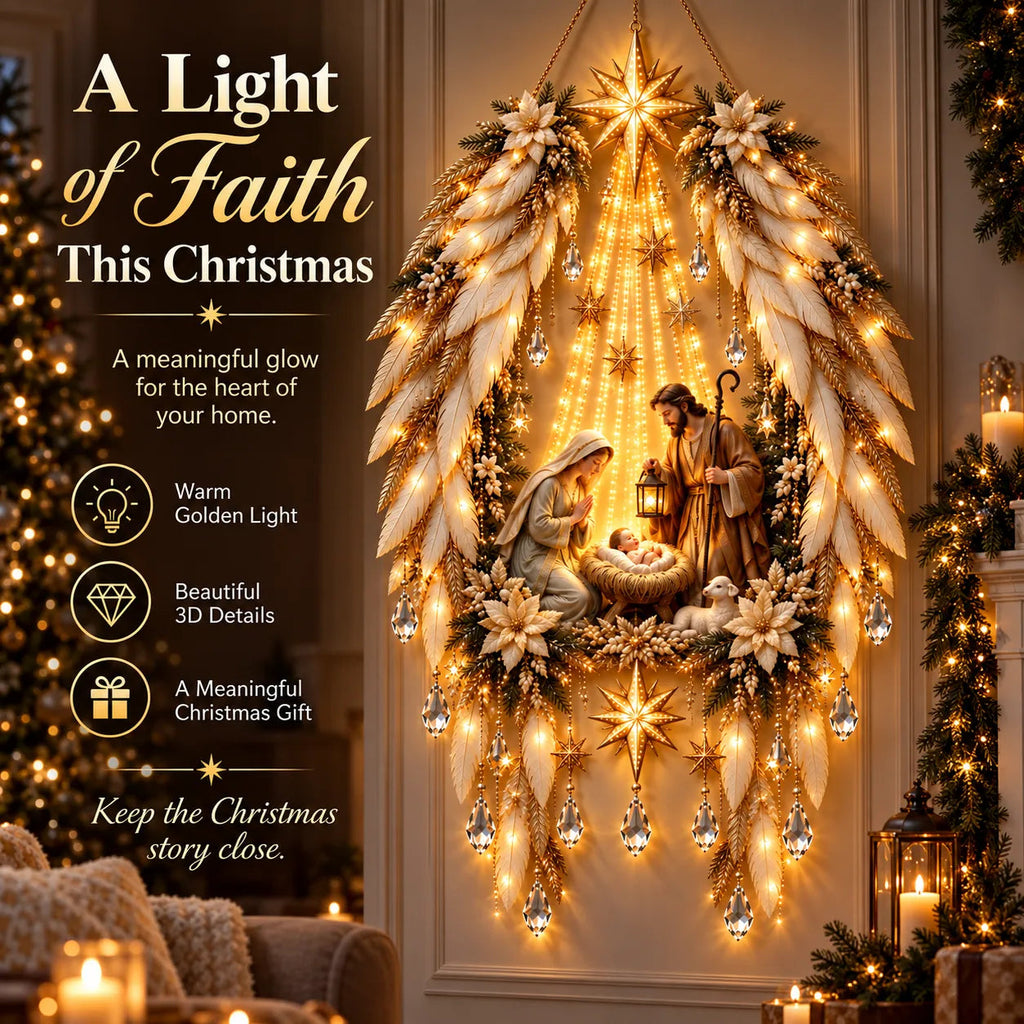 3D Heavenly Angel Wings Nativity Light – Lighted Christmas Wall Decor
