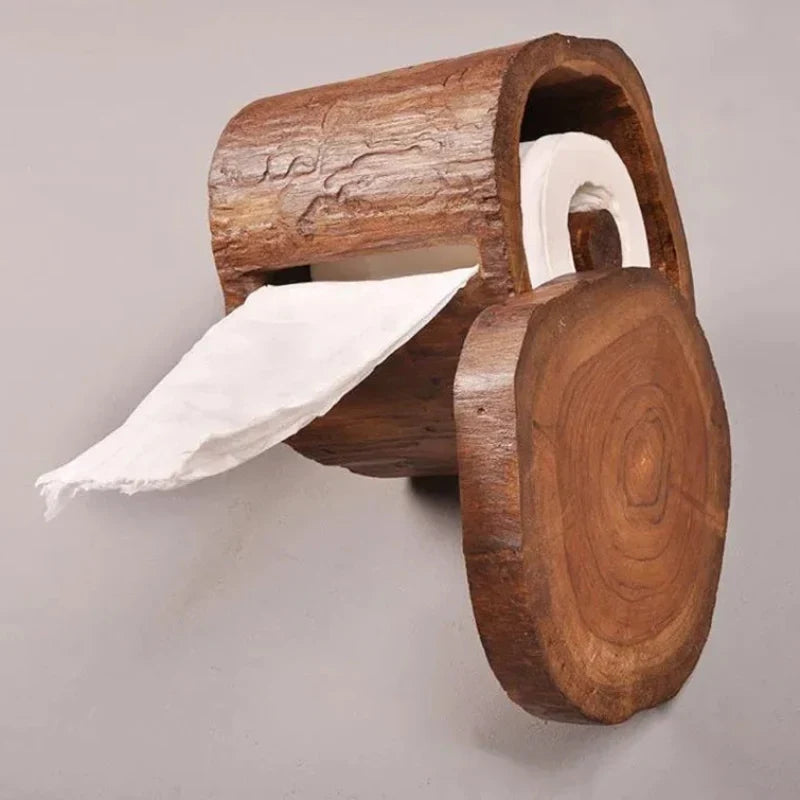 Solid Wood Bathroom Tissue Holder Desktop Wall-Mounted Paper Towel Box