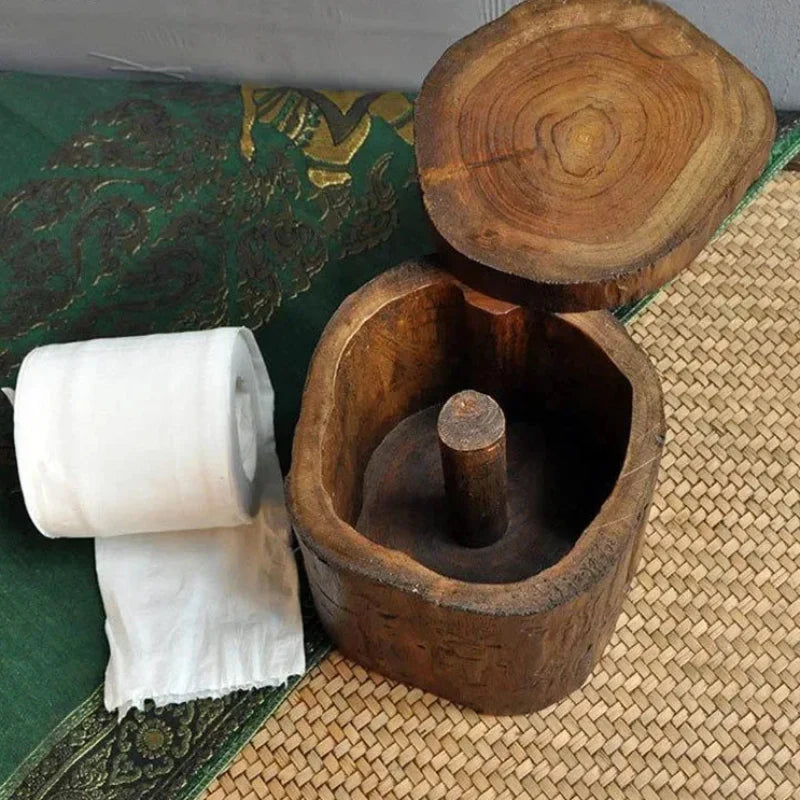 Solid Wood Bathroom Tissue Holder Desktop Wall-Mounted Paper Towel Box