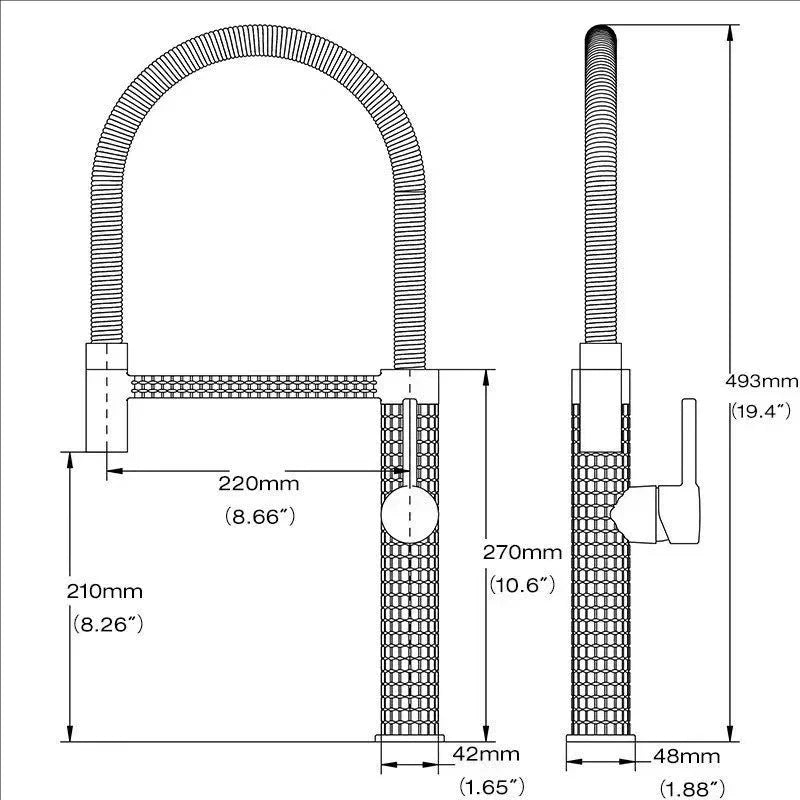 Spring Pull-Down Kitchen Faucet Brass Hot Cold Mixer Rubber Tube Tap