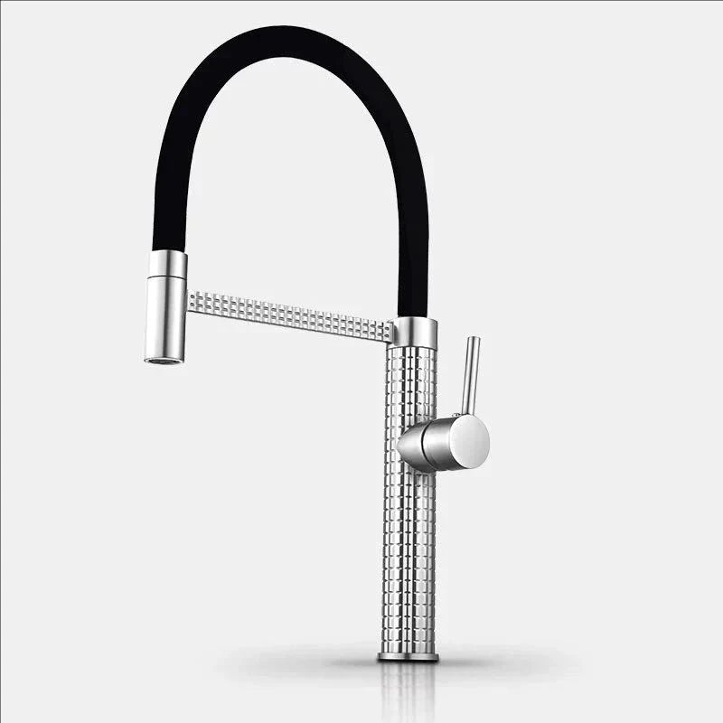 Spring Pull-Down Kitchen Faucet Brass Hot Cold Mixer Rubber Tube Tap