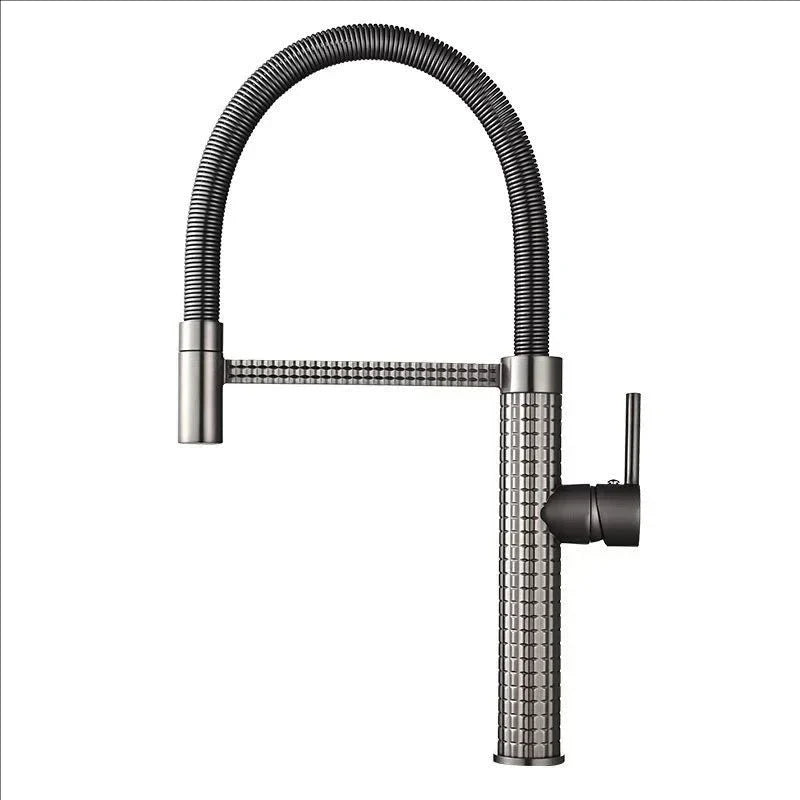 Spring Pull-Down Kitchen Faucet Brass Hot Cold Mixer Rubber Tube Tap