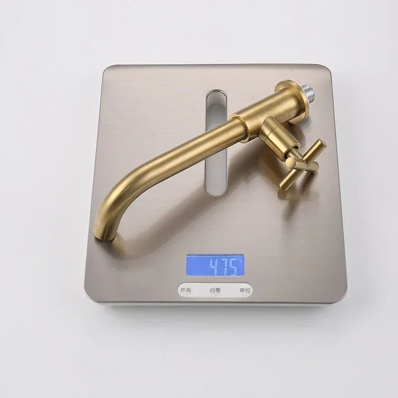 Wall-Mounted Brass Mop Sink Faucet Long Spout Single Cold Utility Tap