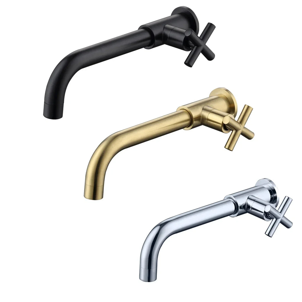 Wall-Mounted Brass Mop Sink Faucet Long Spout Single Cold Utility Tap